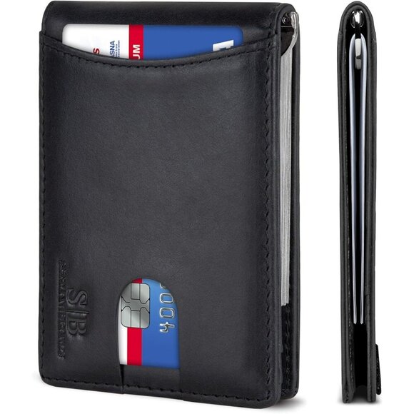 Men's Charcoal Black 1.0 Vegan Leather Front 2 Pocket Wallet Card Designed
